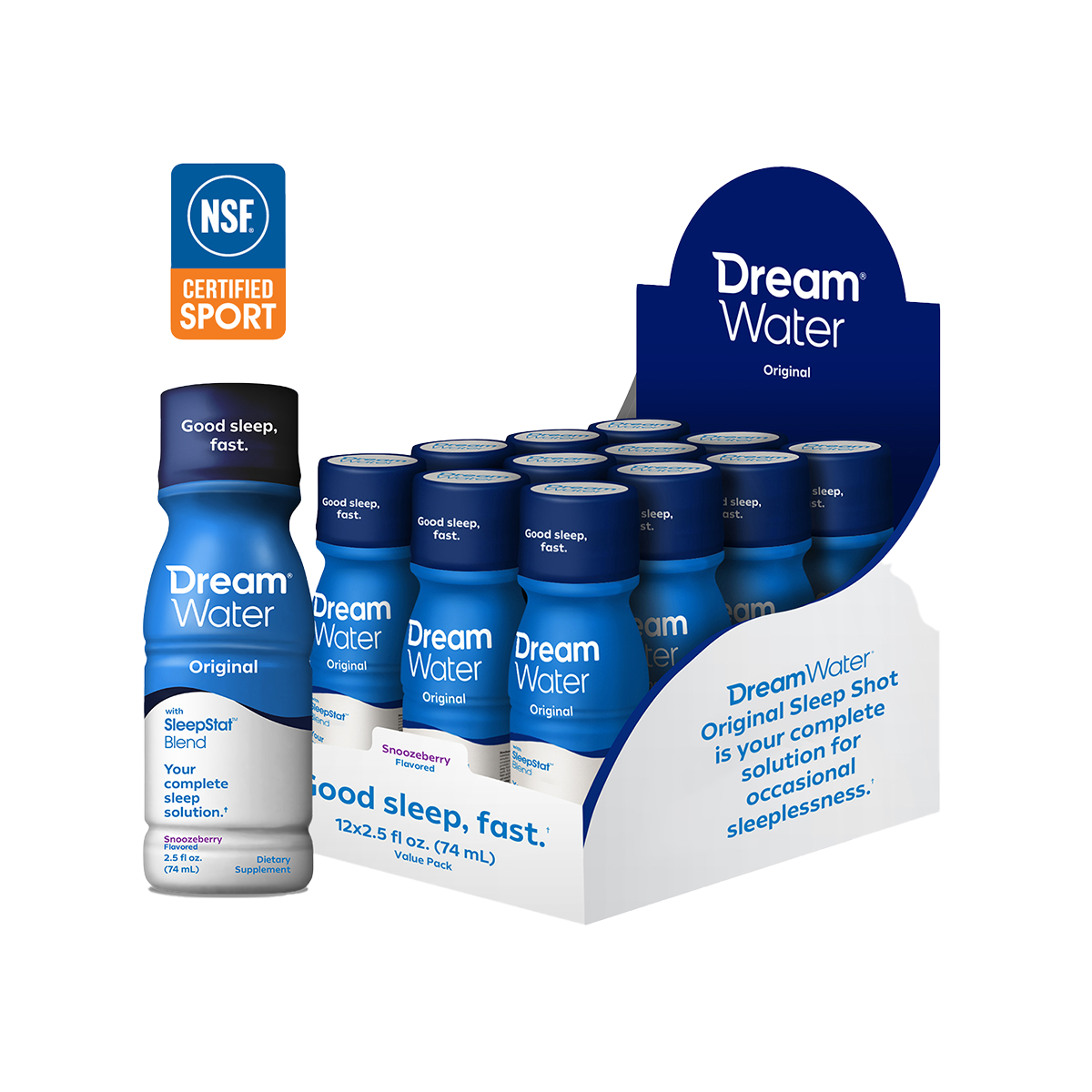 NSF Certified Dream Water Sleep Aid Shots Snoozeberry Flavor 12 pa
