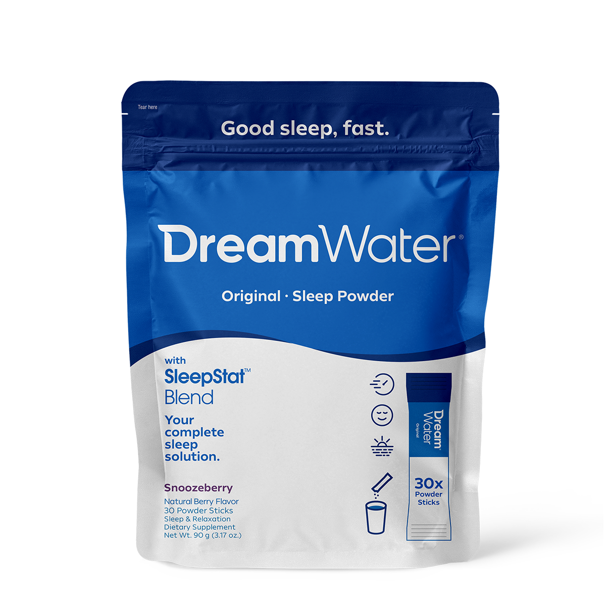 image-Dream Water Sleep Aid Powder - Snoozeberry Flavor - 30 pack