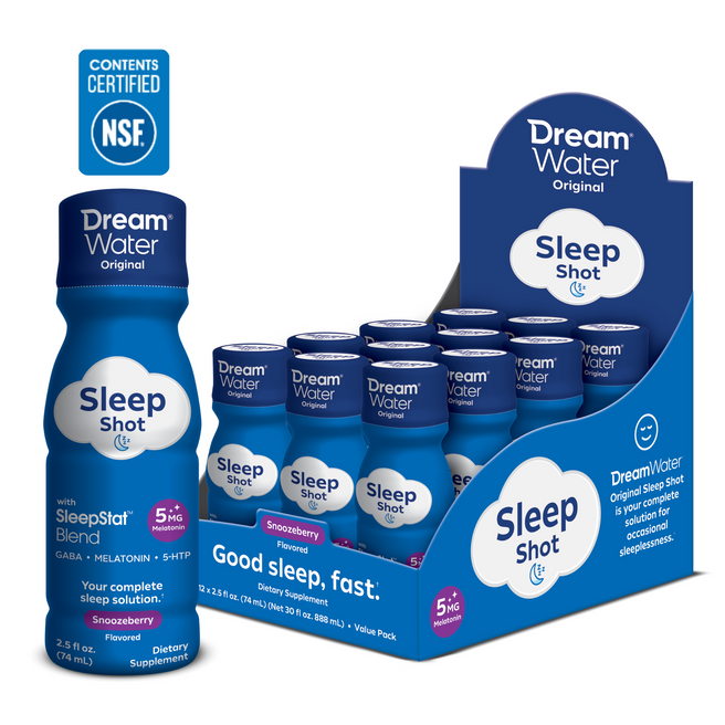 NSF Certified Dream Water Sleep Aid Shots - Snoozeberry Flavor -  12 pack