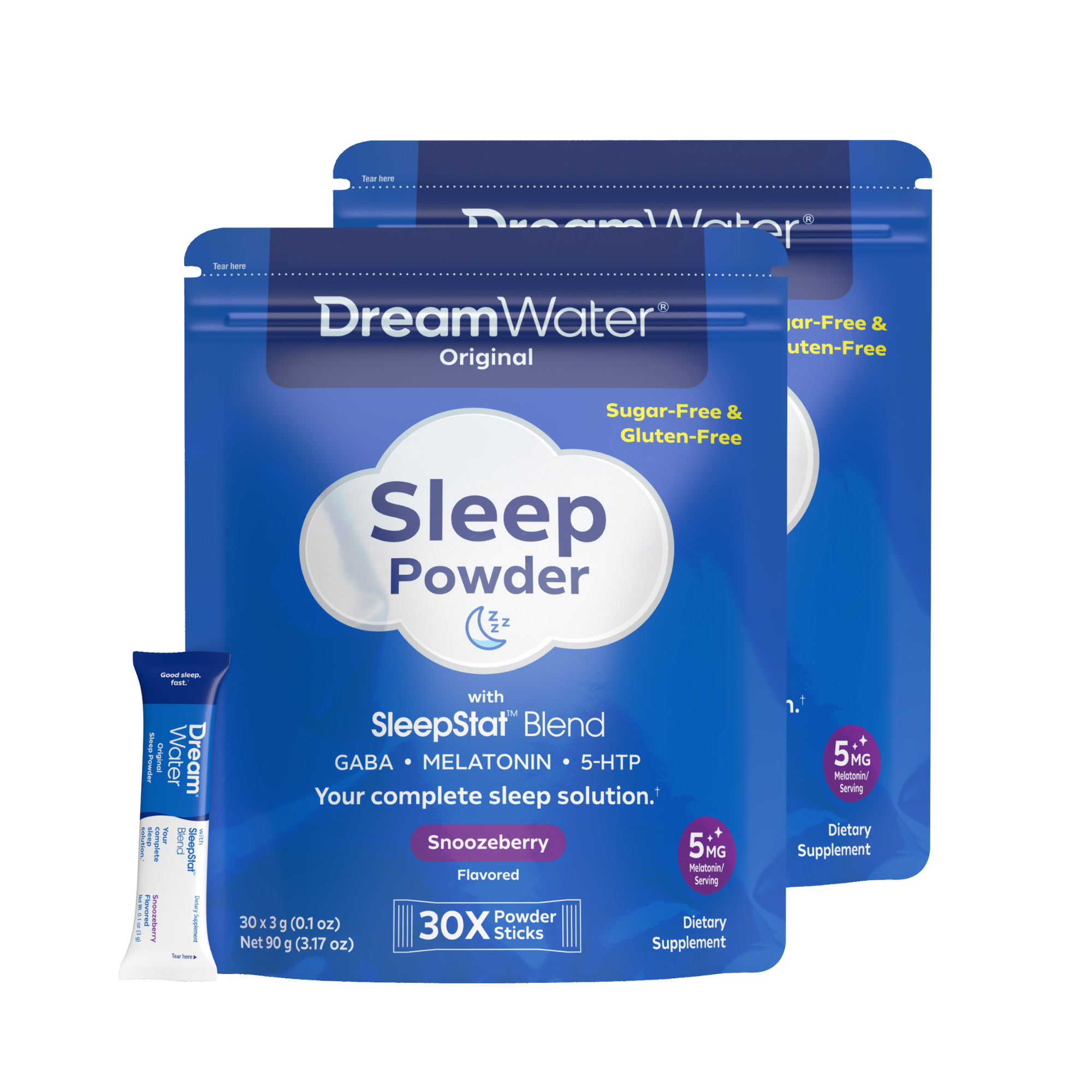 image-Dream Water Snoozeberry Sleep Powder, Sugar-Free, 60 pack (2x30ct Packs)