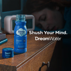 Dream Water Sleep Shot Nighttime Nectar flavor in a 24-pack, featuring individual sleep aid shots with calming ingredients.
