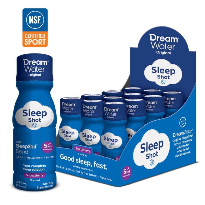 NSF Certified Dream Water Sleep Aid Shots - Snoozeberry Flavor -  12 pack