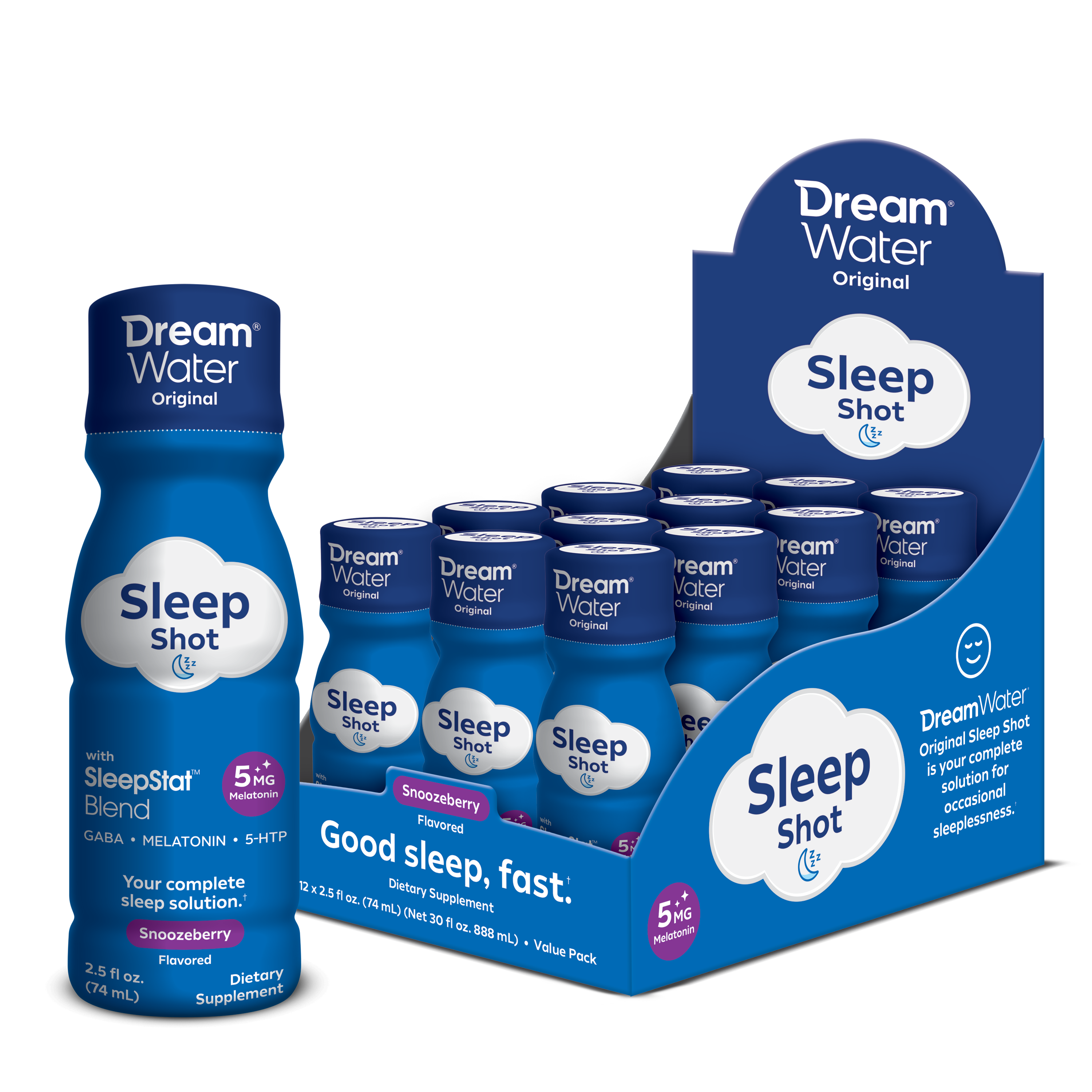 image-Dream Water Sleep Aid Shot - Snoozeberry Flavor - 12 pack