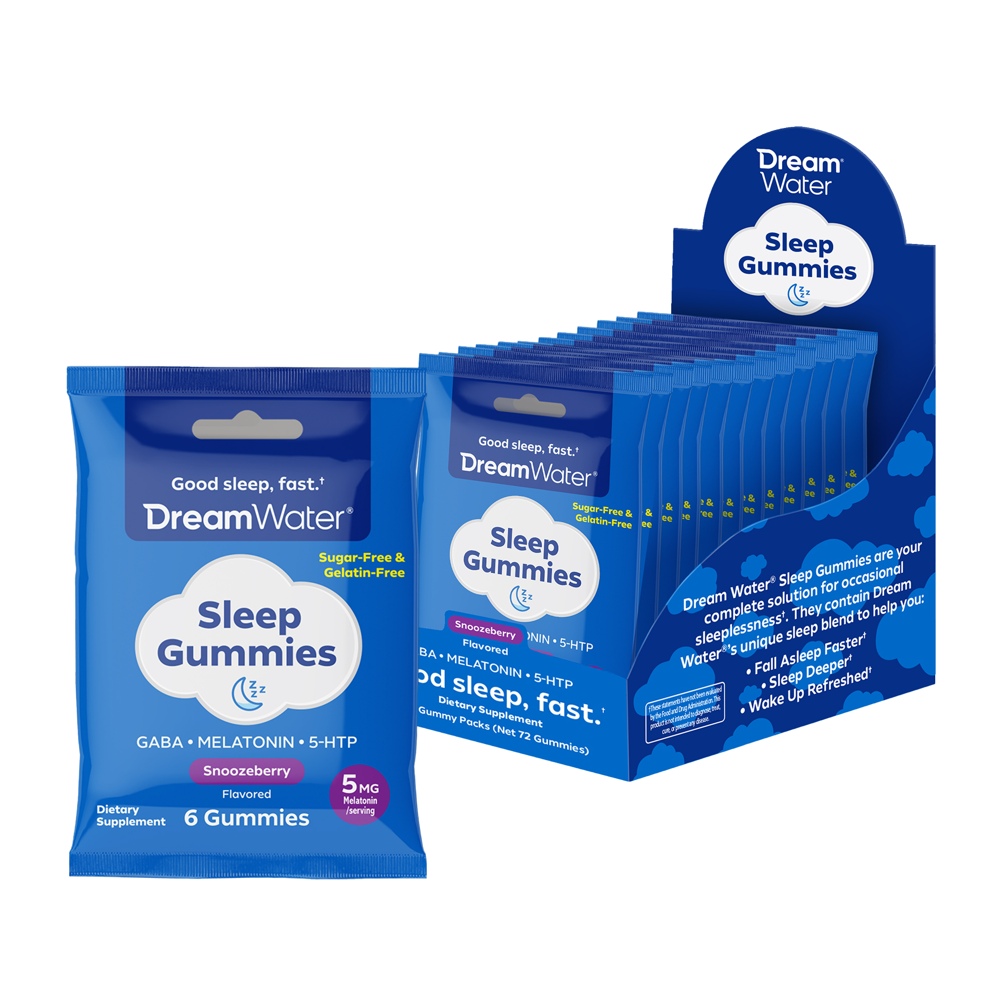 image-Dream Water Sleep Gummies with Pectin, Travel & Trial 6-count pouches - 12 pack