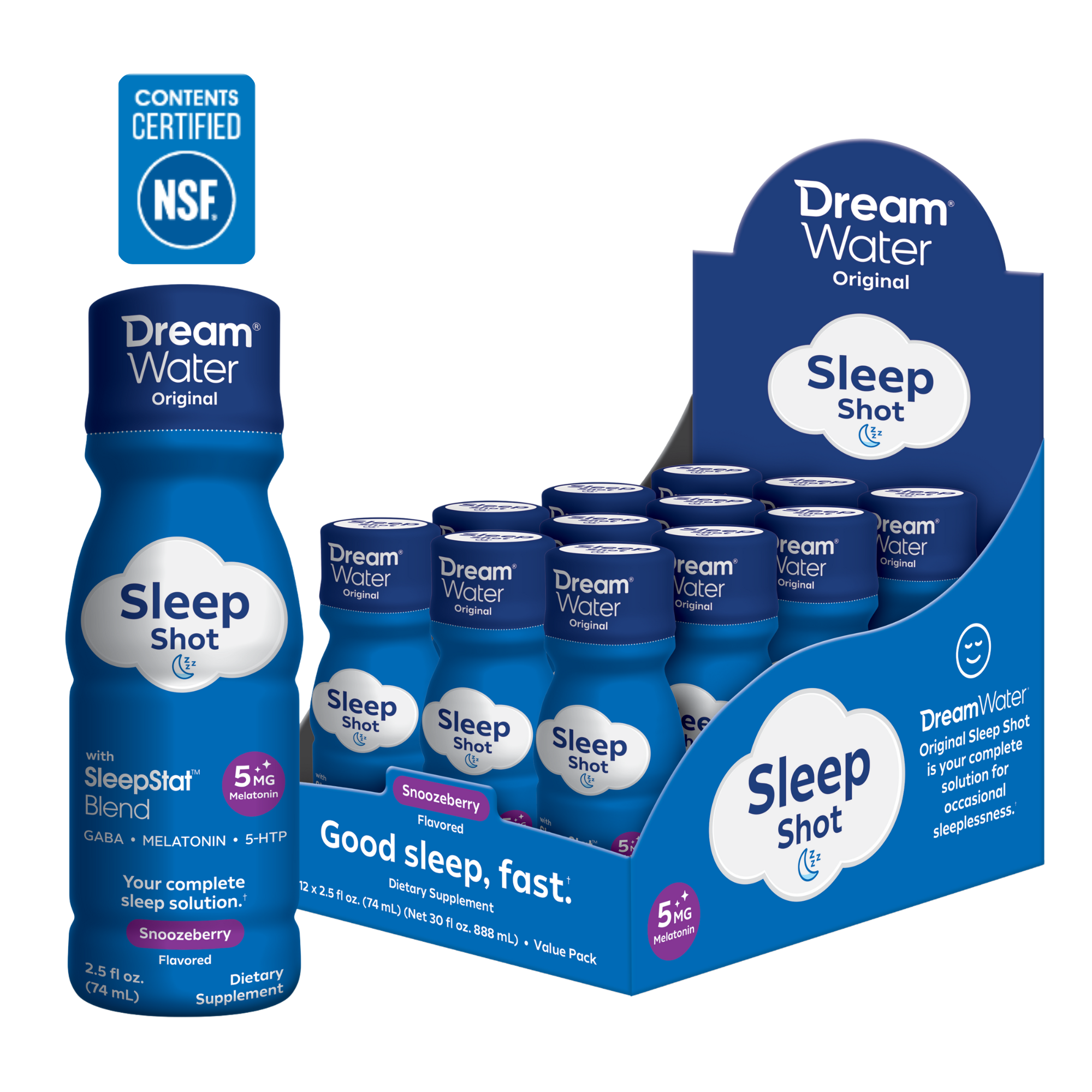 image-Dream Water Sleep Aid Shot - Snoozeberry Flavor - 12 pack