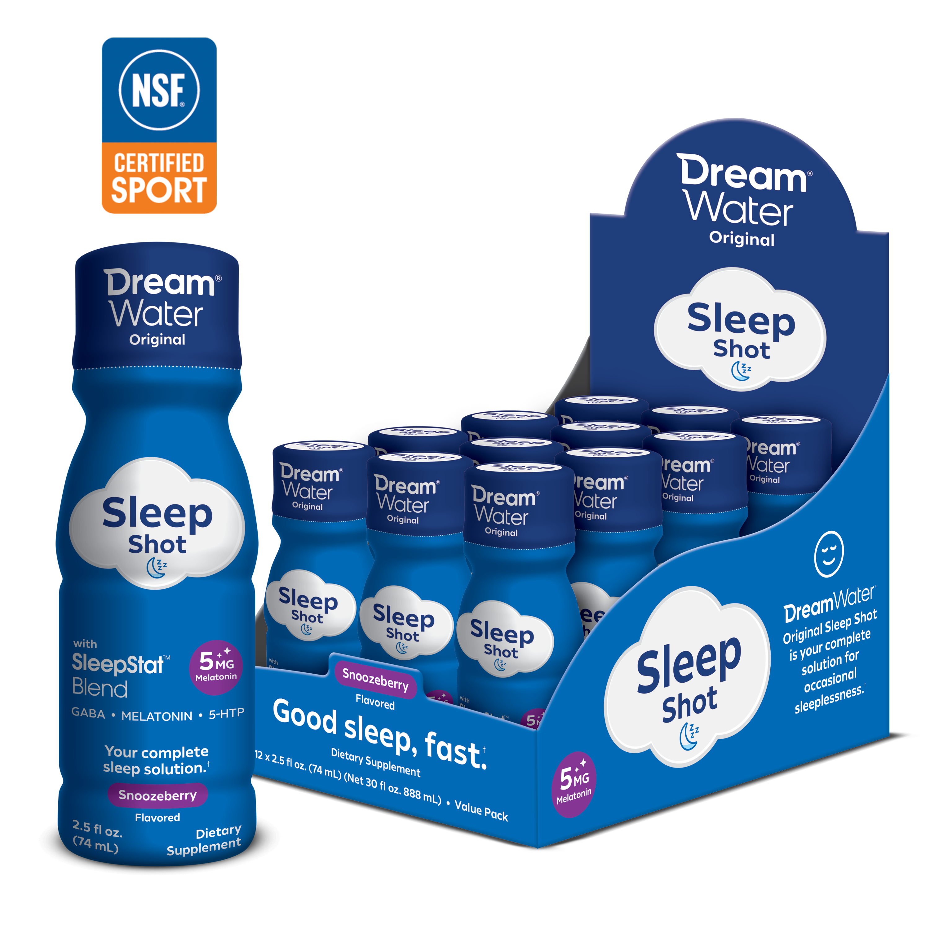 NSF Certified Dream Water Sleep Aid Shots - Snoozeberry Flavor NSF Certified Dream Water Sleep Aid Shots - Snoozeberry Flavor