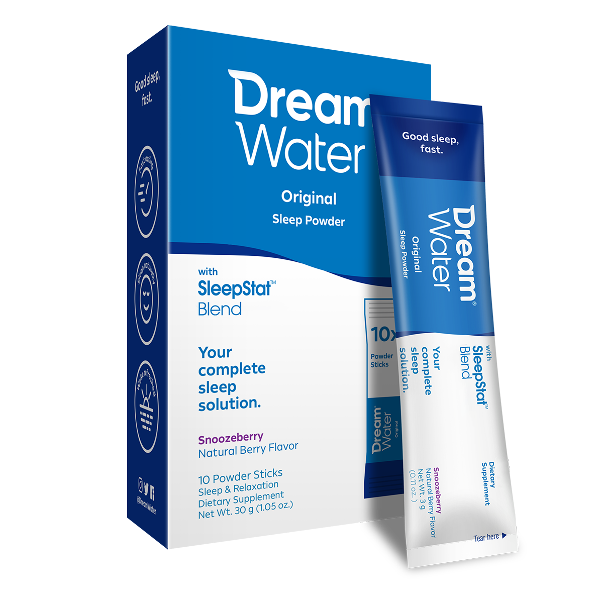 image-Dream Water Sleep Aid Powder -  Snoozeberry Flavor - 10 pack