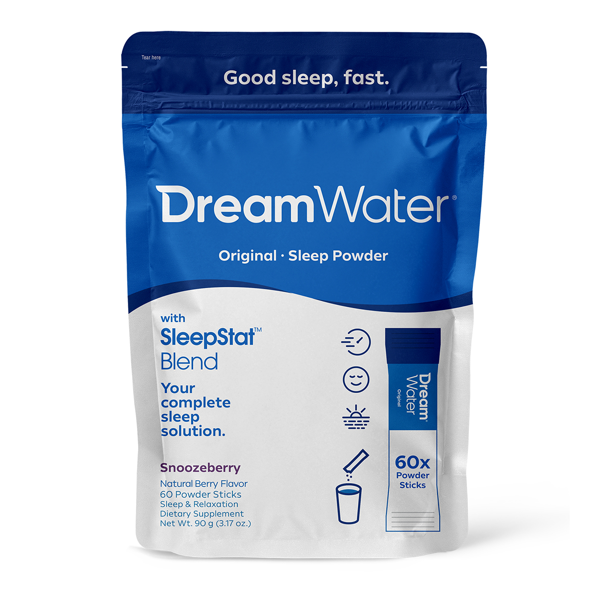 Dream Water Sleep Aid Powder Snoozeberry Flavor 60 pack Dream
